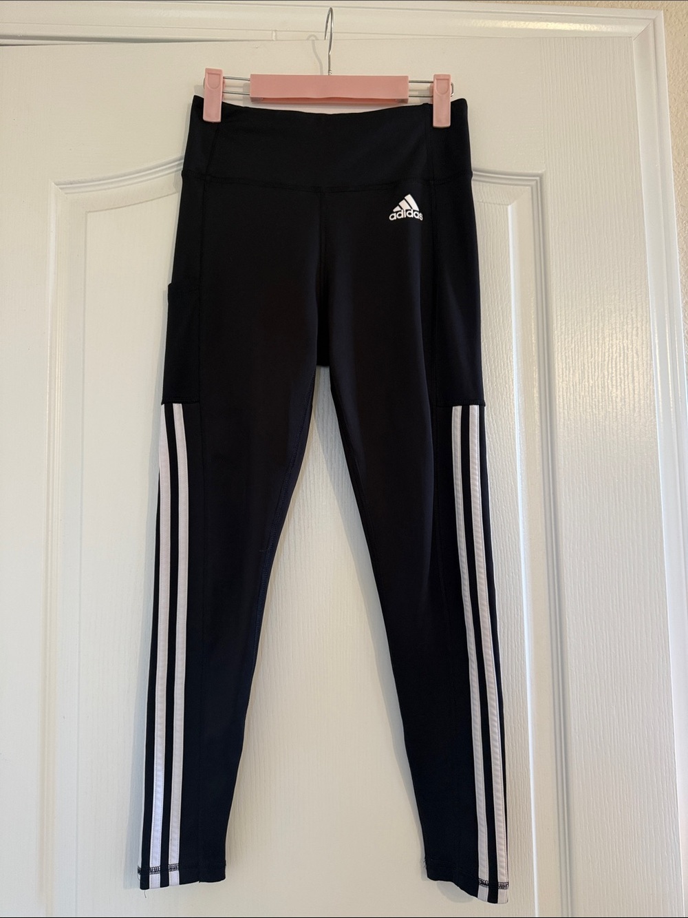adidas Black Leggings with White Side Stripes